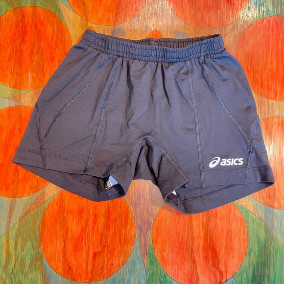Asics Black White Logo Vollyeball Shorts Womens Size XS Pull On Nylon Stretch - Picture 1 of 7